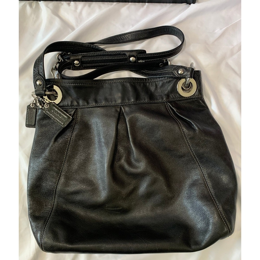 Coach Madison Maggie Black Leather Shoulder Bag Silver Hardware Pleated#888 - Picture 2 of 13